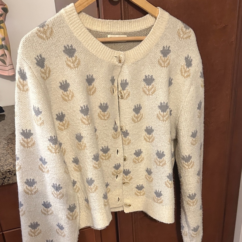 Rylee + Cru Cream and Tan Floral Cardigan